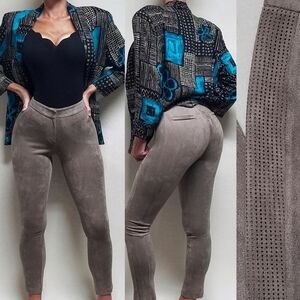 Rare Greylin Stone Gray Stretchy Faux Suede Eyelet Side Skinny Pants Leggings
